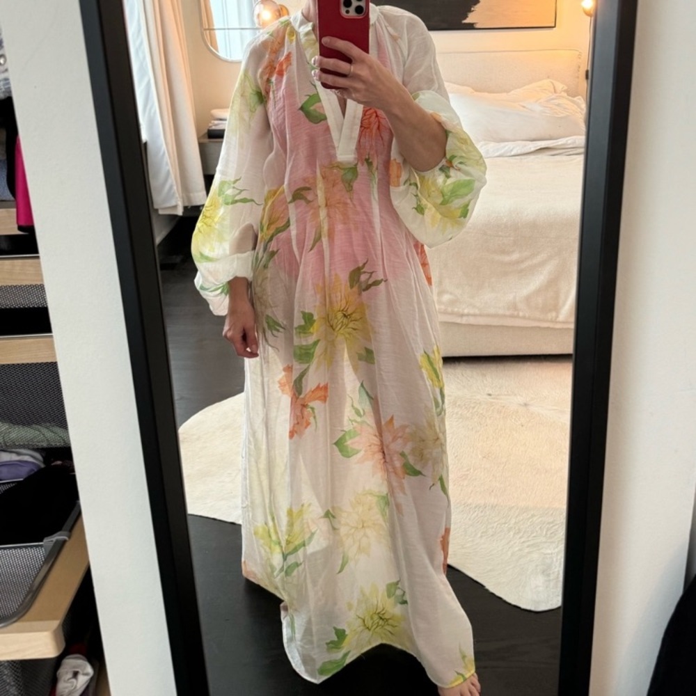 H&M White Orange Yellow Floral Print Midi Maxi Dress - Picture 15 of 16